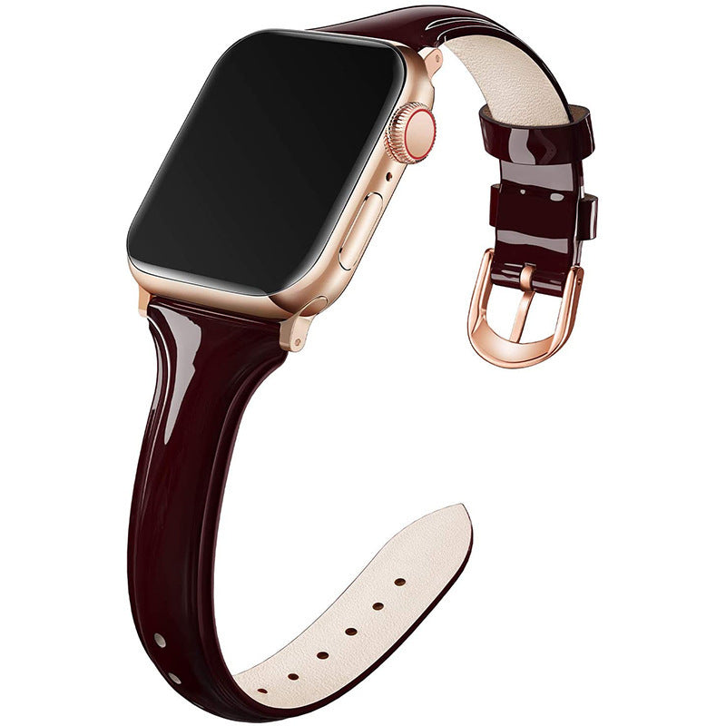 Compatible With , Suitable For Watch 6se Strap Watch Small Waist Glossy Patent Leather Iwatch Leather Strap Switch2Console
