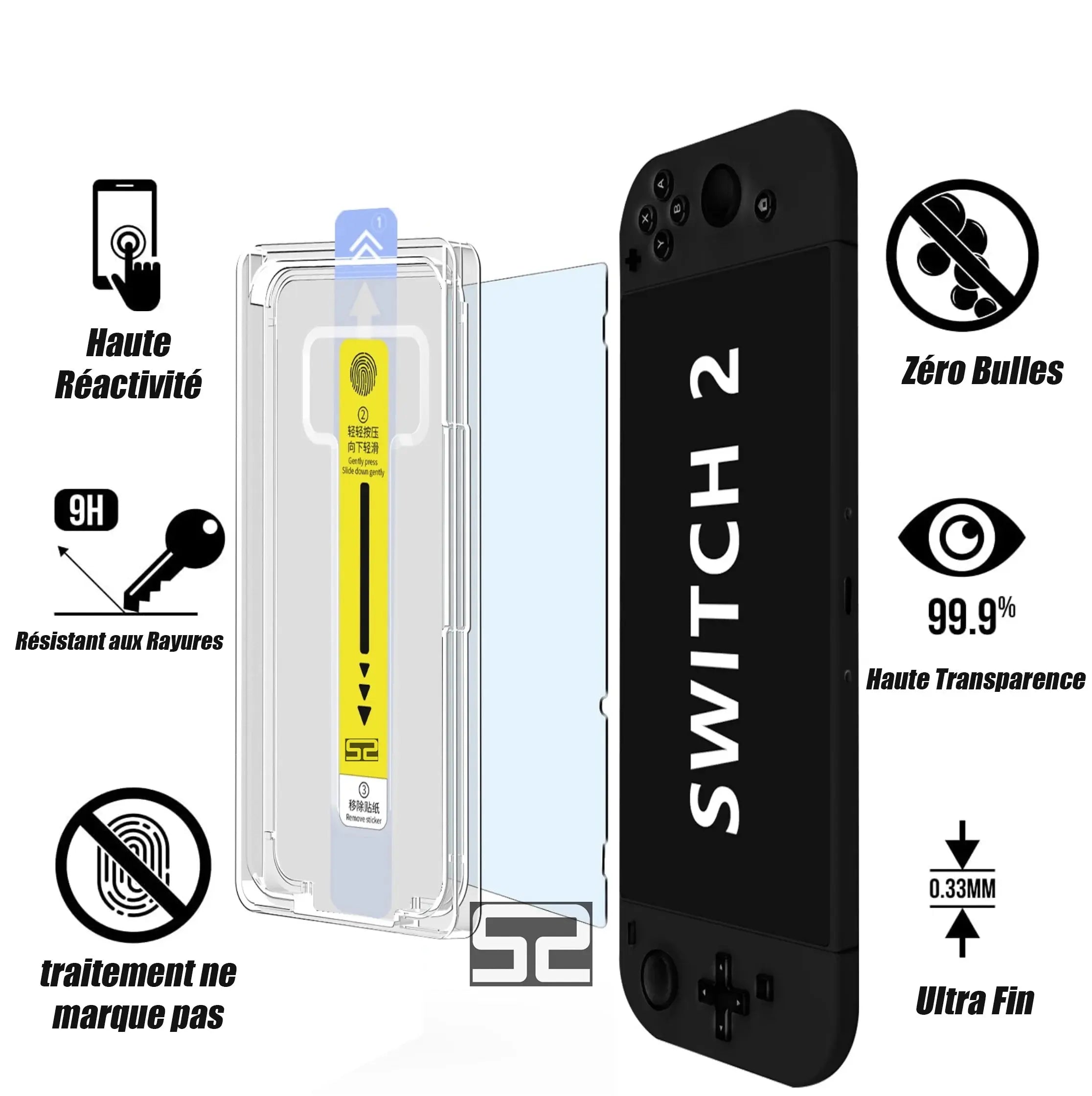 Switch 2  : Protection d'Écran Verre Trempé Anti-Rayures & Sans Bulles Switch2Console